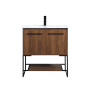 Elegant Lighting Gerard 30" Free Standing Single Basin Vanity Set with Cabinet and Resin Vanity Top Walnut Brown