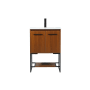 Elegant Lighting Sloane 24" Free Standing Single Basin Vanity Set with Cabinet and Engineered Marble Vanity Top Teak