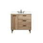 Elegant Lighting Baldwin 36" Free Standing Single Basin Vanity Set with Cabinet, Engineered Marble Vanity Top, and Backsplash Natural Oak