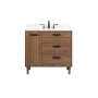 Elegant Lighting Baldwin 36" Free Standing Single Basin Vanity Set with Cabinet, Engineered Marble Vanity Top, and Backsplash Walnut Brown
