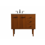 Elegant Lighting Cyrus 36" Free Standing, Wall Mounted Single Basin Vanity Set with Cabinet and Engineered Marble Vanity Top Teak