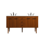 Elegant Lighting Cyrus 60" Free Standing, Wall Mounted Double Basin Vanity Set with Cabinet and Engineered Marble Vanity Top Teak