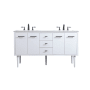 Elegant Lighting Cyrus 60" Free Standing, Wall Mounted Double Basin Vanity Set with Cabinet and Engineered Marble Vanity Top White