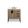 Elegant Lighting Eugene 32" Free Standing Single Basin Vanity Set with Cabinet, Engineered Marble Vanity Top, and Backsplash Natural Oak