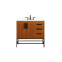 Elegant Lighting Eugene 36" Free Standing Single Basin Vanity Set with Cabinet, Engineered Marble Vanity Top, and Backsplash Teak