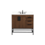 Elegant Lighting Eugene 36" Free Standing Single Basin Vanity Set with Cabinet, Engineered Marble Vanity Top, and Backsplash Walnut