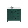 Elegant Lighting Grant 36" Free Standing Single Basin Vanity Set with Cabinet, Engineered Marble Vanity Top, and Backsplash Green