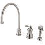 Elements Of Design Single Handle Kitchen Faucet with Metal Lever and Brass Side Spray Satin Nickel