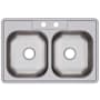 Elkay Dayton 33" Drop In Double Basin Stainless Steel Kitchen Sink 2 Faucet Holes