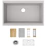 Elkay Quartz Classic 33" Undermount Single Basin Quartz Composite Workstation Kitchen Sink with Basin Rack, Basket Strainer, Colander, Drying Racks, and Cutting Board Greystone