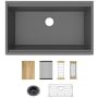 Elkay Quartz Classic 33" Undermount Single Basin Quartz Composite Workstation Kitchen Sink with Basin Rack, Basket Strainer, Colander, Drying Racks, and Cutting Board Graphite
