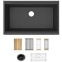 Elkay Quartz Classic 33" Undermount Single Basin Quartz Composite Workstation Kitchen Sink with Basin Rack, Basket Strainer, Colander, Drying Racks, and Cutting Board Matte Black