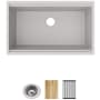 Elkay Quartz Classic 33" Undermount Single Basin Quartz Composite Kitchen Sink with Basket Strainer, Roll Up Drying Rack, and Cutting Board Greystone