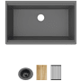 Elkay Quartz Classic 33" Undermount Single Basin Quartz Composite Kitchen Sink with Basket Strainer, Roll Up Drying Rack, and Cutting Board Graphite