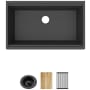 Elkay Quartz Classic 33" Undermount Single Basin Quartz Composite Kitchen Sink with Basket Strainer, Roll Up Drying Rack, and Cutting Board Matte Black