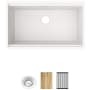 Elkay Quartz Classic 33" Undermount Single Basin Quartz Composite Kitchen Sink with Basket Strainer, Roll Up Drying Rack, and Cutting Board White