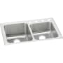 Elkay Gourmet Lustertone Stainless Steel 33" x 22" Double Basin Top Mount Kitchen Sink with 10" Depth 4 Faucet Holes