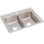 Elkay Lustertone 29" Drop In Double Basin Stainless Steel Kitchen Sink 1 Faucet Hole