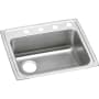 Elkay Gourmet 22" Single Basin Drop In Stainless Steel Kitchen Sink 4 Faucet Holes