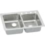 Elkay Gourmet 33" Double Basin Drop In Stainless Steel Kitchen Sink 2 Faucet Holes