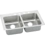 Elkay Lustertone 29" Drop In Double Basin Stainless Steel Kitchen Sink 2 Faucet Holes