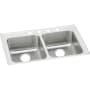 Elkay Lustertone 29" Drop In Double Basin Stainless Steel Kitchen Sink 3 Faucet Holes