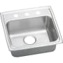 Elkay Gourmet 19-1/2" Single Basin Drop In Stainless Steel Kitchen Sink 3 Faucet Holes