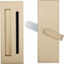 Emtek Modern Rectangular Barn Door Privacy Lock and Flush Pull Unlacquered Brass