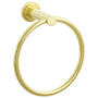 Emtek Modern Tubular 6-3/4" Wall Mounted Towel Ring with Step Disc Rosette Unlacquered Brass