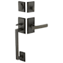 Emtek Rustic Modern Rectangular Sectional Single Cylinder Keyed Entry Handleset from the Sandcast Bronze Collection Medium Bronze