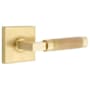 Emtek Knurled L-Square Left Handed Non-Turning Two-Sided Dummy Door Lever Set with Square Rose from the SELECT Brass Collection Satin Brass