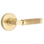 Emtek Knurled L-Square Left Handed Passage Door Lever Set with Disk Rose from the SELECT Brass Collection Satin Brass