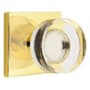 Emtek Modern Disc Passage Door Knob Set with Square Rose from the Brass Modern Crystal Collection Unlacquered Brass