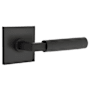 Emtek Knurled L-Square Right Handed Passage Door Lever Set with Square Rose from the SELECT Brass Collection Flat Black