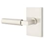 Emtek Hercules Left Handed Passage Door Lever Set with Modern Rectangular Rose from the Brass Modern Collection Satin Nickel