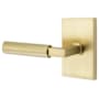 Emtek Hercules Left Handed Passage Door Lever Set with Modern Rectangular Rose from the Brass Modern Collection Satin Brass