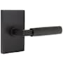 Emtek Knurled L-Square Left Handed Passage Door Lever Set with Modern Rectangular Rose from the SELECT Brass Collection Flat Black