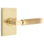 Emtek Knurled L-Square Right Handed Passage Door Lever Set with Modern Rectangular Rose from the SELECT Brass Collection Satin Brass