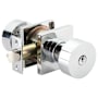 Emtek Round Knobset Single Cylinder Keyed Entry Door Knob Set with Square Rose Polished Chrome