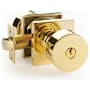 Emtek Round Knobset Single Cylinder Keyed Entry Door Knob Set with Square Rose Unlacquered Brass