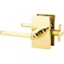 Emtek Helios Left Handed Single Cylinder Keyed Entry Door Lever Set with Modern Rectangular Rose Unlacquered Brass