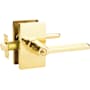 Emtek Helios Right Handed Single Cylinder Keyed Entry Door Lever Set with Modern Rectangular Rose Unlacquered Brass