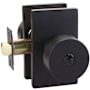 Emtek Round Knobset Single Cylinder Keyed Entry Door Knob Set with Modern Rectangular Rose Flat Black
