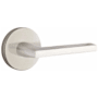Emtek Helios Left Handed Privacy Door Lever Set with Disk Rose from the Brass Modern Collection Satin Nickel