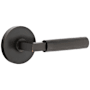 Emtek Knurled L-Square Right Handed Privacy Door Lever Set with Disk Rose from the SELECT Brass Collection Oil Rubbed Bronze