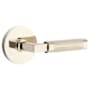 Emtek Knurled L-Square Right Handed Privacy Door Lever Set with Disk Rose from the SELECT Brass Collection Lifetime Polished Nickel