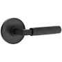 Emtek Knurled L-Square Right Handed Privacy Door Lever Set with Disk Rose from the SELECT Brass Collection Flat Black