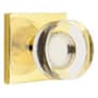 Emtek Modern Disc Privacy Door Knob Set with Square Rose from the Brass Modern Crystal Collection Unlacquered Brass