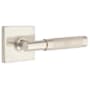 Emtek Knurled T-Bar Right Handed Privacy Door Lever Set with Square Rose from the SELECT Brass Collection Satin Nickel