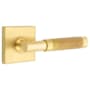 Emtek Knurled T-Bar Right Handed Privacy Door Lever Set with Square Rose from the SELECT Brass Collection Satin Brass